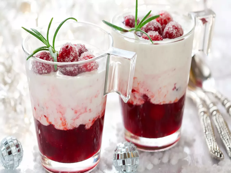 Parfait turron et coulis framboise