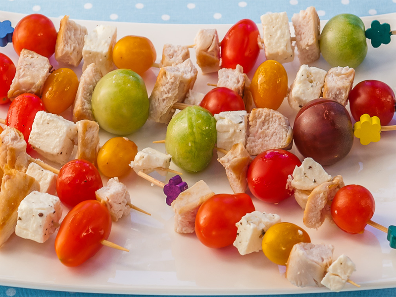 Brocettes Houmous – concombre – poivron – tomate cerise